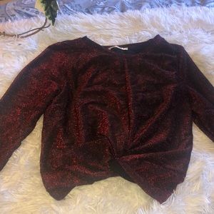 red sparking long sleeve crop top